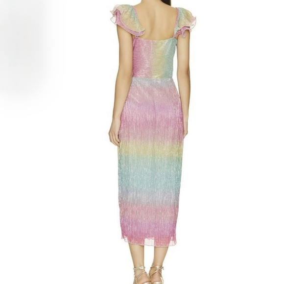 NWOT Saylor Ombre Metallic Myrah Ruffle Shoulder Slit Midi Dress sz Large L - Picture 3 of 9